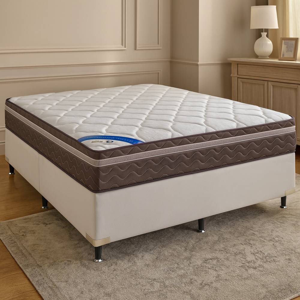 Colchão Ortobom Pantanal Superpocket Queen Molas Ensacadas 158x198x25 + Base Box Queen Bipartido 79x198 Courino - Branco