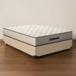 Base Cama Box Casal Courino – Bege + Colchão Ortobom Robust Dupla Face Casal 138x188x20