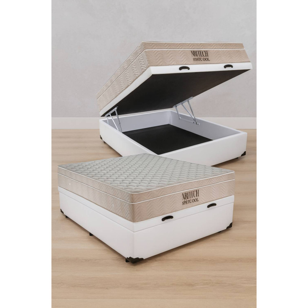 Base Baú Casal Courino - Branca + Colchão Ortobom Airtech Spring Pocket Casal 30x188x138