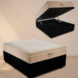 Base Baú Casal Courino - Preta+ Colchão Ortobom Airtech Spring Pocket Casal 30x188x138