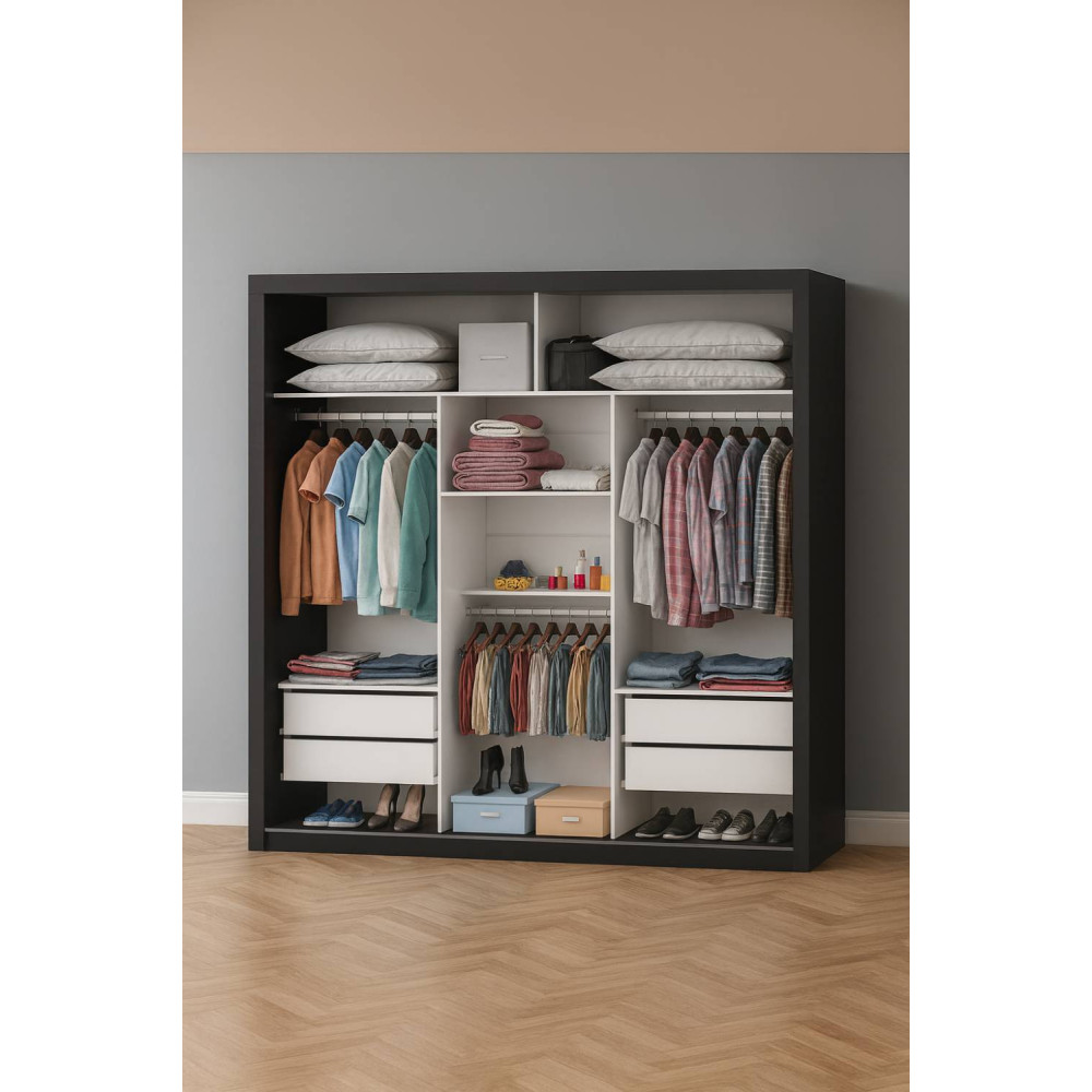Closet Casal Berlim  Sem Porta c/ 4 Gavetas - Preto