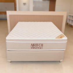 Base Cama Box Casal Linho Bege com Colchão Ortobom Airtech Spring Pocket Casal Base Cama Box Casal Linho Bege com Colchão Ortobom Airtech Spring Pocket Casal