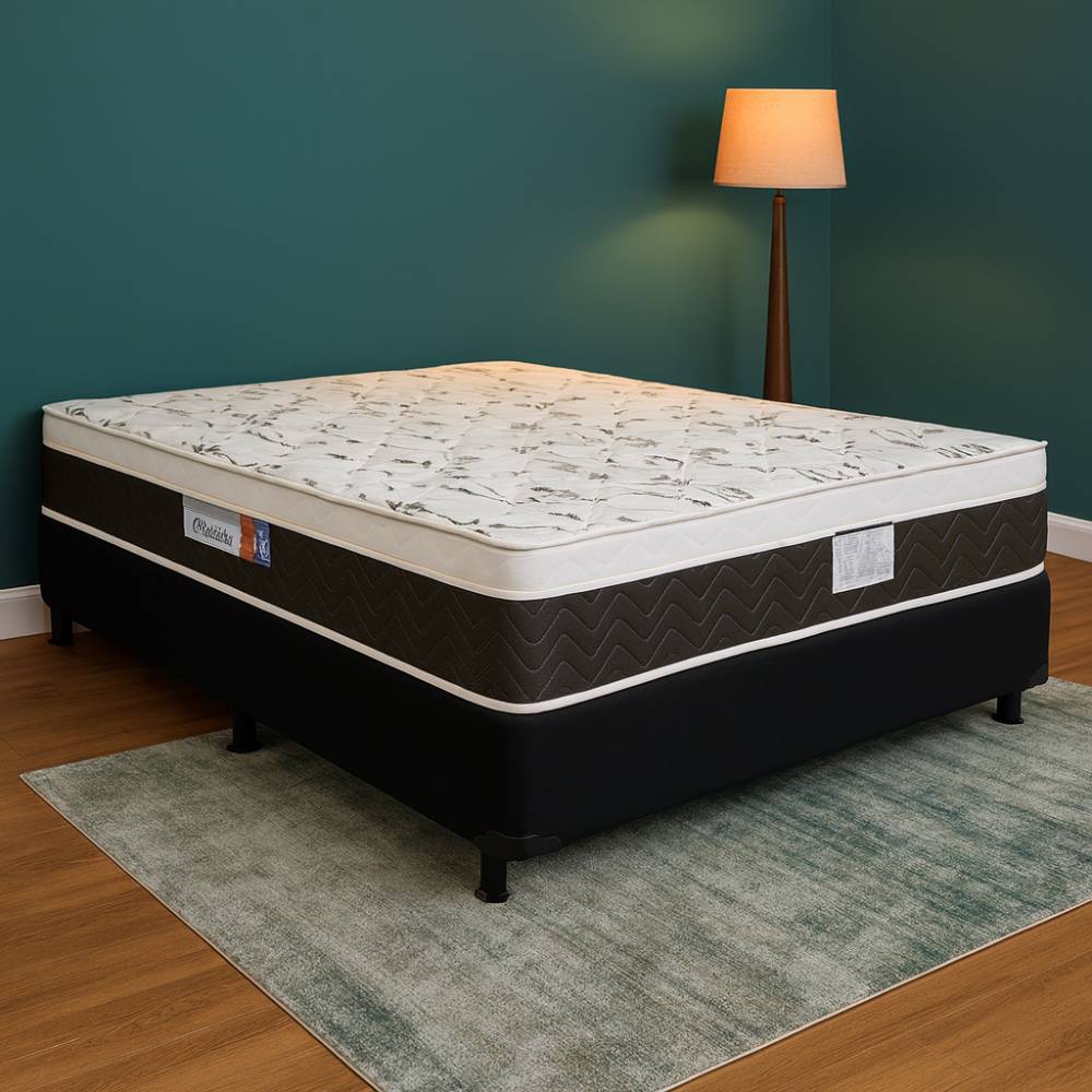 Colchão De Molas Ensacadas Casal Livina 25x188x138 + Base Cama Box Casal Courino – Preto