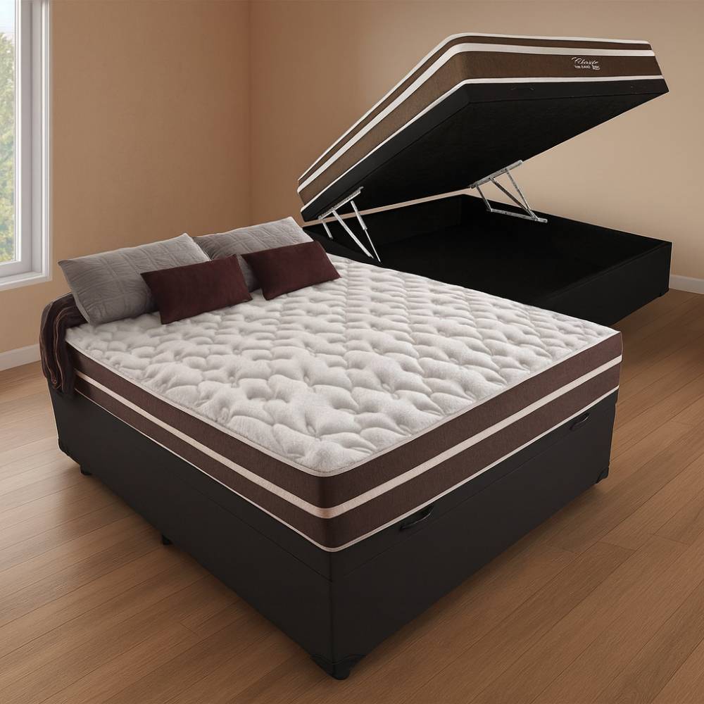 Cama Box Baú + Colchão Anjos Classic Superlastic Casal 138- Preto