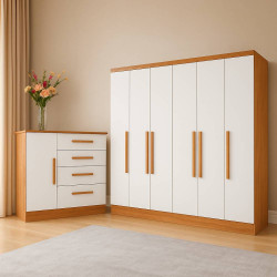 Guarda Roupa Veneza 6 Portas 4 Gavetas Tcil Móveis + Cômoda Chicago C/ Sapateira 4 Gavetas com 1 Porta Tcil Móveis - Cinamomo/Off White Guarda Roupa Veneza 6 Portas 4 Gavetas Tcil Móveis + Cômoda Chicago C/ Sapateira 4 Gavetas com 1 Porta Tcil Móveis - Cinamomo/Off White