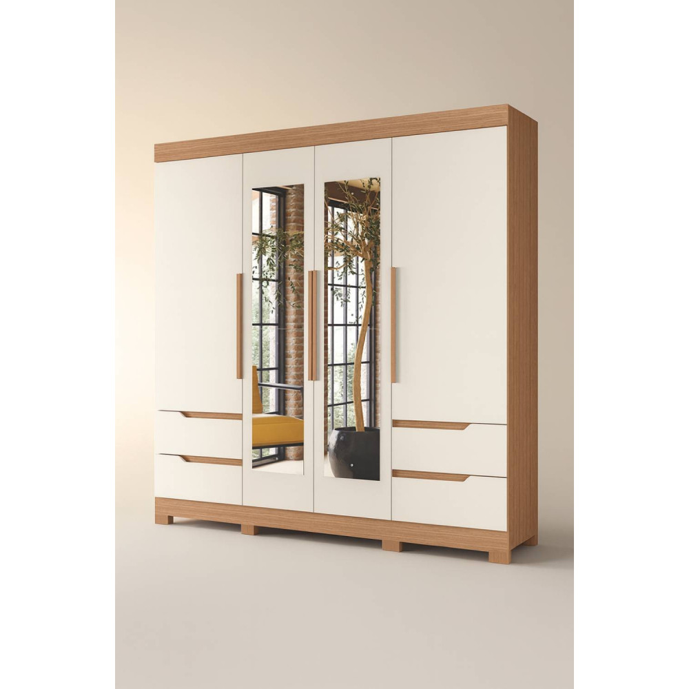 Guarda Roupa Casal Vivacce C/ Espelho 4 Portas 4 Gavetas - Cinamomo/Off White