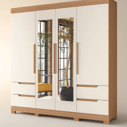 Guarda Roupa Casal Vivacce C/ Espelho 4 Portas 4 Gavetas - Cinamomo/Off White