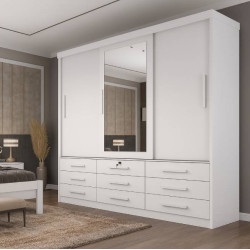 Guarda Roupa Chicago c/ Espelho 3 Portas 9 Gavetas Tcil Móveis - Neve Guarda Roupa Chicago c/ Espelho 3 Portas 9 Gavetas Tcil Móveis - Neve