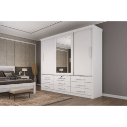 Guarda Roupa Chicago c/ Espelho 3 Portas 9 Gavetas Tcil Móveis - Neve Guarda Roupa Chicago c/ Espelho 3 Portas 9 Gavetas Tcil Móveis - Neve