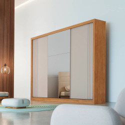 Guarda Roupa Oslo 3 Portas de Correr c/ Espelho c/ 4 Gavetas - Rufato - Naturale/Off White Guarda Roupa Oslo 3 Portas de Correr c/ Espelho c/ 4 Gavetas - Rufato - Naturale/Off White