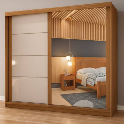 Guarda Roupa Viena Casal c/ Espelho 2 Portas - Nature/Off White  