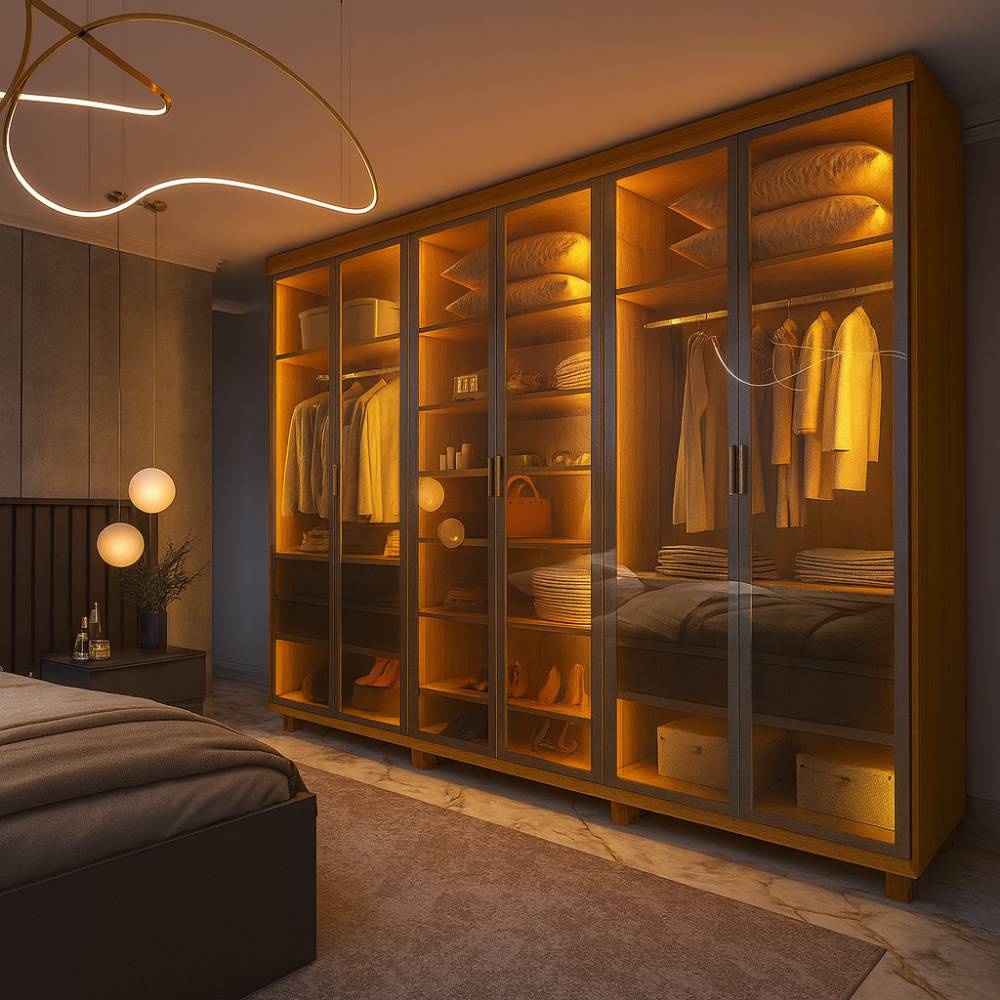 Guarda Roupa Casal com 6 Portas Reflecta com Pés com Led Imperatriz - Naturale