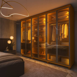 Guarda Roupa Casal com 6 Portas Reflecta com Pés com Led Imperatriz - Naturale