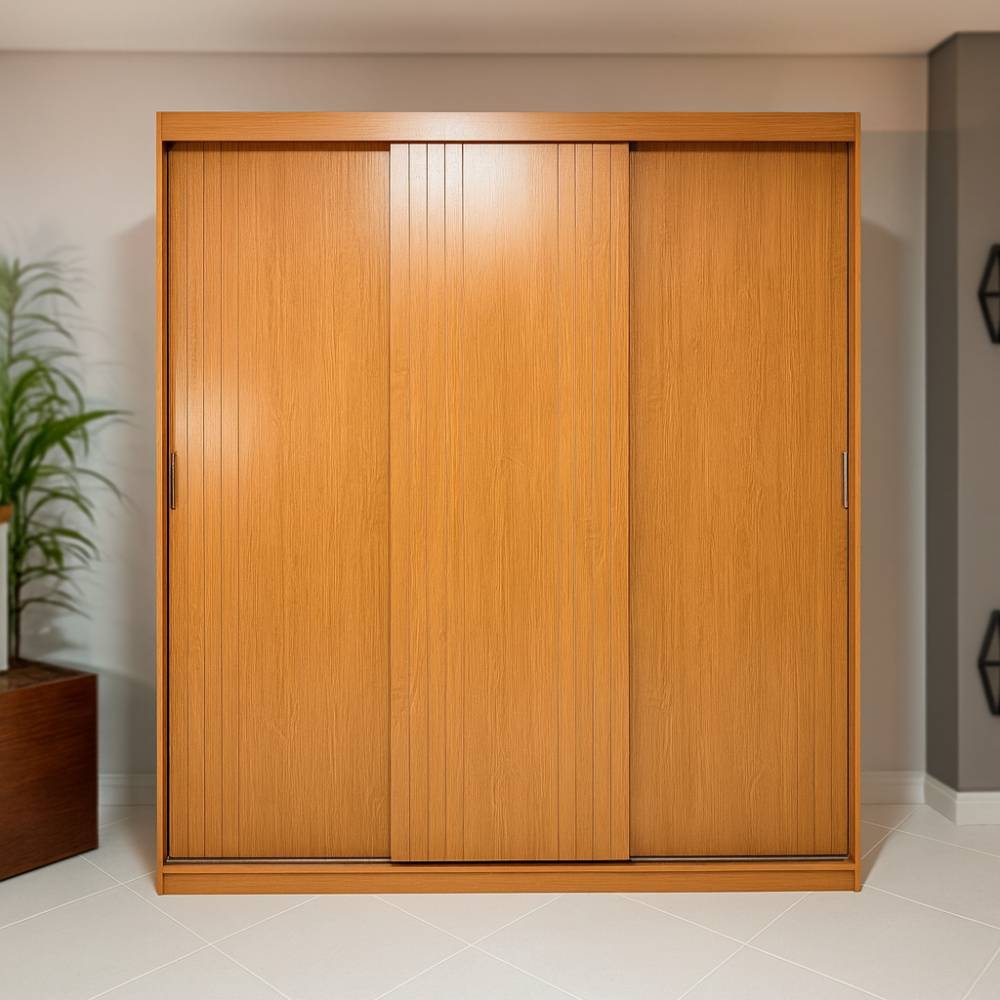 Guarda Roupa Oslo 3 Portas de Correr Sem Espelho c/ 4 Gavetas - Rufato - Naturale