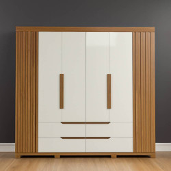 Guarda Roupa Casal Doble Ripado 6 Portas 4 Gavetas - Cinamomo/Off White