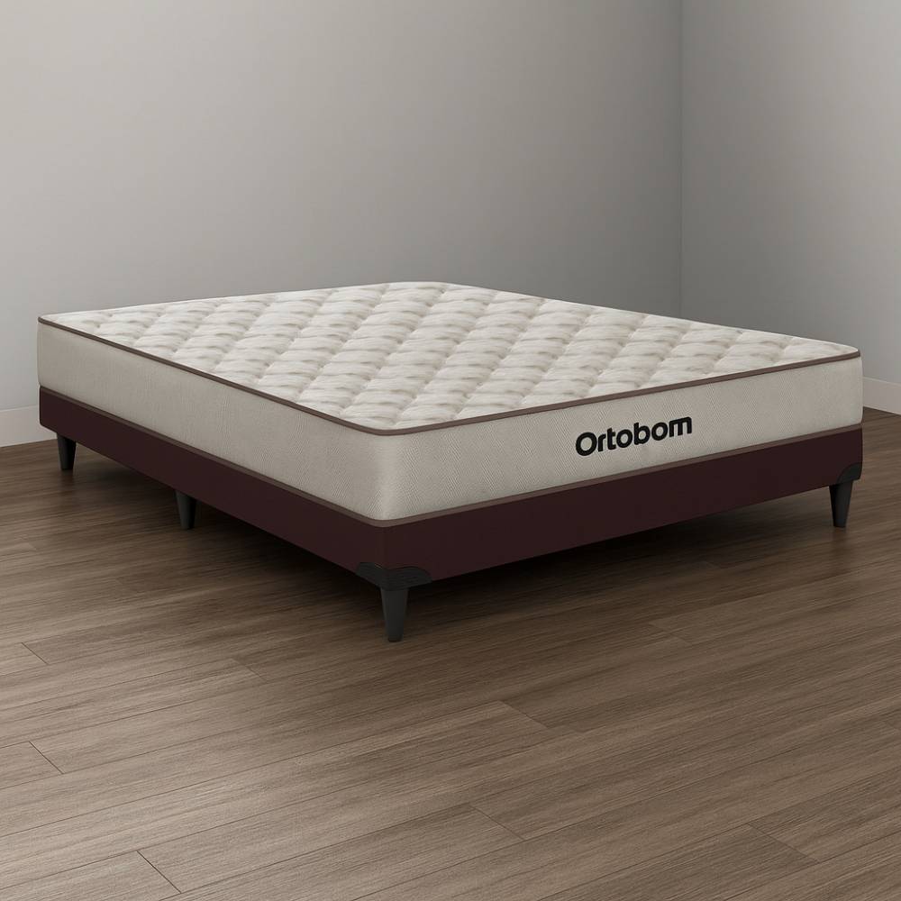 Base Box Casal 138x188x30 - Ortobom - Marrom + Colchão Ortobom Robust Dupla Face Casal 138x188x20