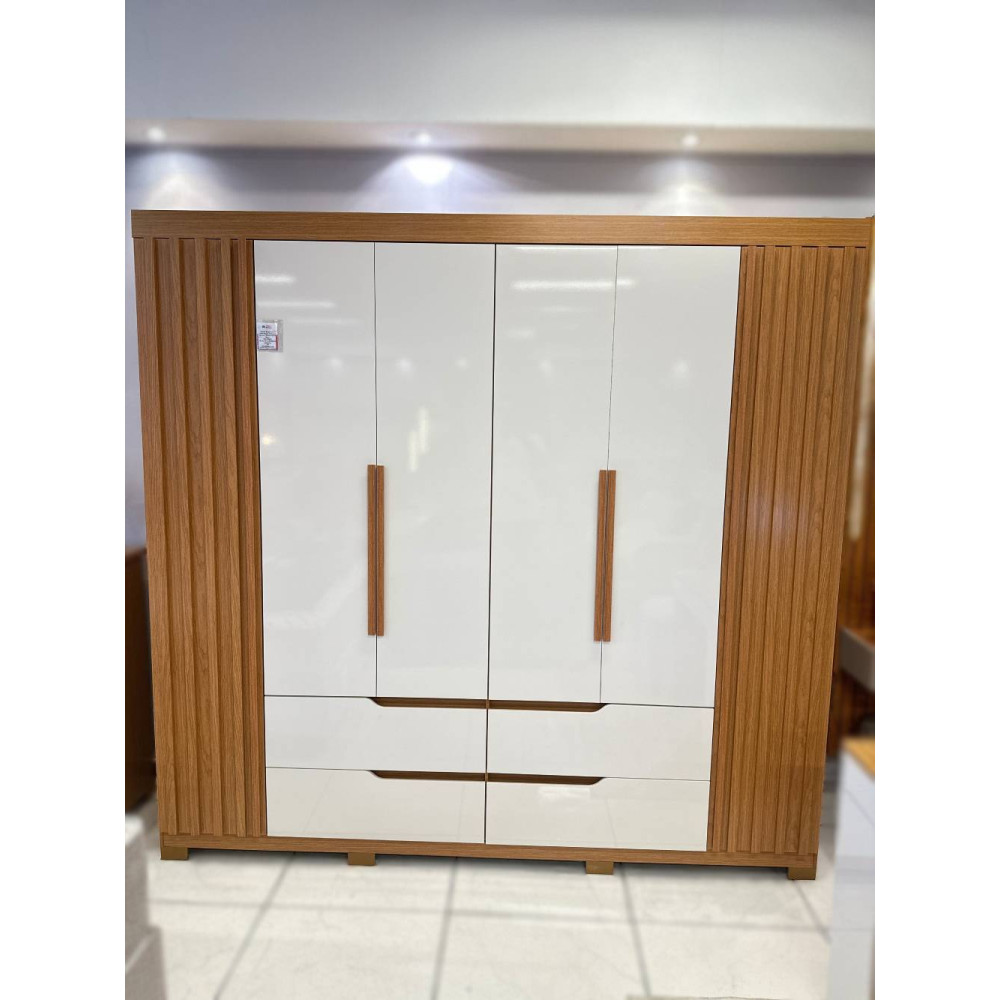 Guarda Roupa Casal Doble Ripado 6 Portas 4 Gavetas - Cinamomo/Off White