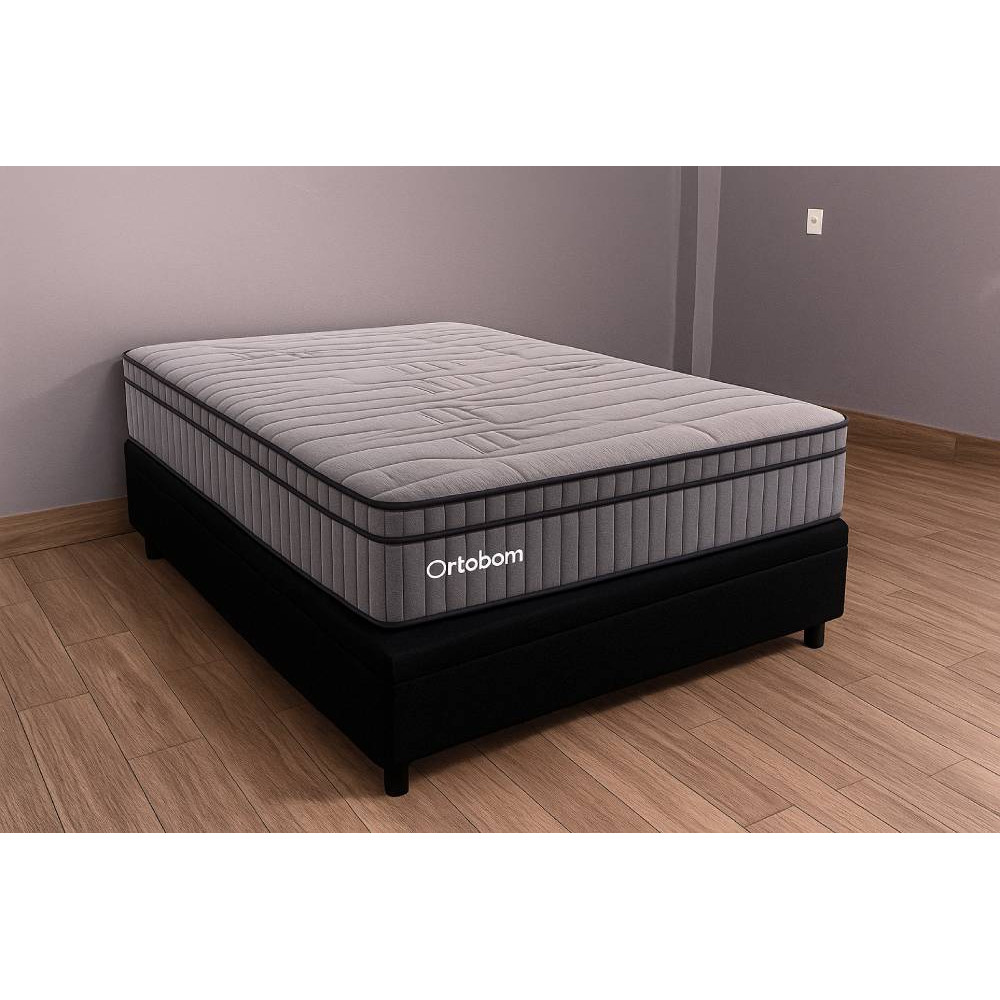 Colchão Ortobom Exclusive Sleep Casal Molas Ensacadas 138x188x32cm c/ Base Baú Carioca Casal Courino - Preto