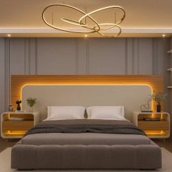 Cabeceira Innova com LED e Mesa de Cabeceira 140/160/195 -  Naturale /Off White  Cabeceira Innova com LED e Mesa de Cabeceira 140/160/195 -  Naturale /Off White