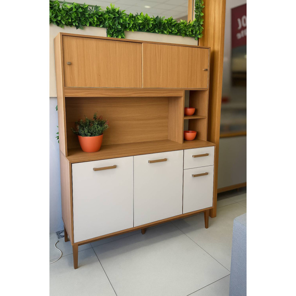Kit Cozinha Compacta Perola 5 portas e 1 Gaveta - Cinamomo/Off White