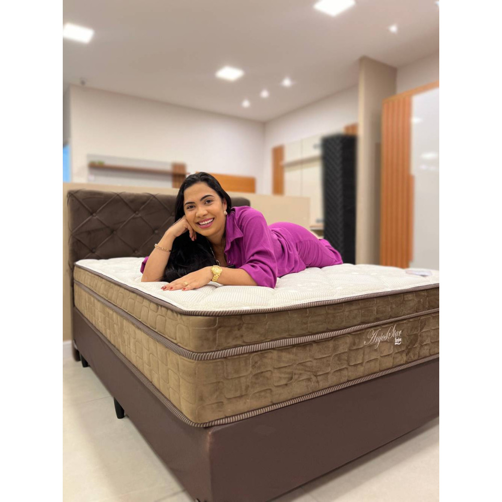 Base Casal Courino 138x188x30 Ortobom - Marrom + Colchão Star Ortopédico 30x188x138 - Casal - Anjos - Marrom + Cabeceira Casal Madame – Veludo – Marrom