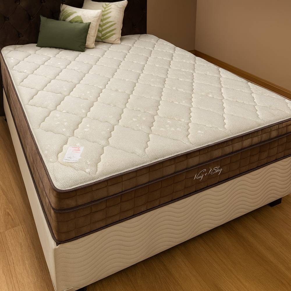 Base Box Queen 158x198x30 Courino - Ortobom - Bege + Colchão Star Ortopédico 30X1,98X1,58 - Queen- Anjos - Marrom