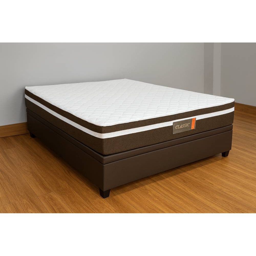 Base Baú Carioca Casal Courino - Marrom + Colchão Classic Casal com Molas Ensacadas 22x188x138cm