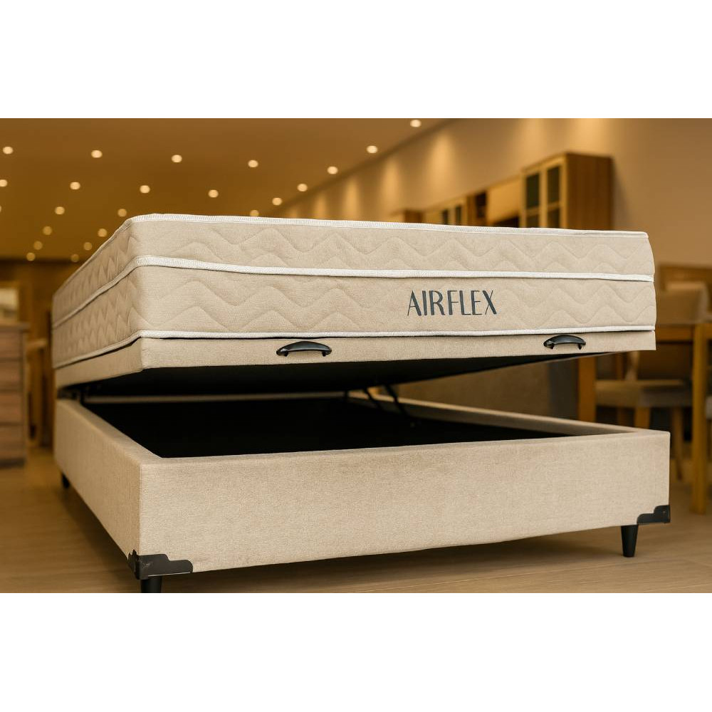 Colchão Airflex Casal com Molas Ensacadas 25x188x138cm + Base Baú Carioca Casal Linho- Bege