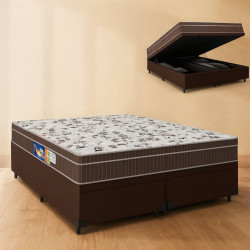 Base Box QUEEN Bau Bipartido - 158 + Colchão Espuma Queen Orthoface Polar 158x198x25cm - Marrom