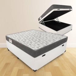 Base Box Casal Baú – 138 cm – Branca - Rufato - 2237 + Colchão Casal Ortobom D33 Iso 100 – 1,88x138x18 – Cinza