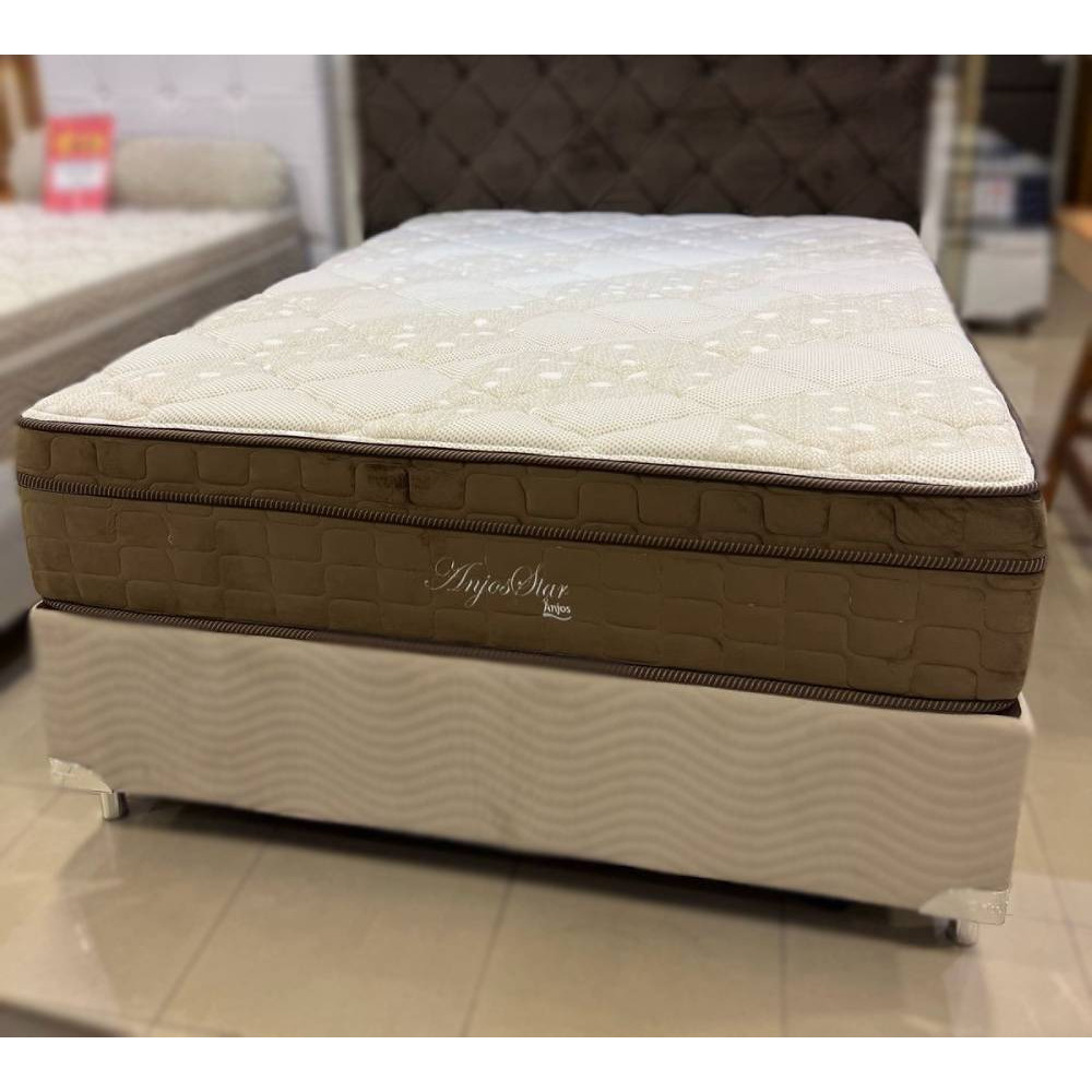 Base Cama Box Casal Courino - Bonaflex - Branco + Colchão Star Ortopédico 30x188x138 - Casal - Anjos - Marrom