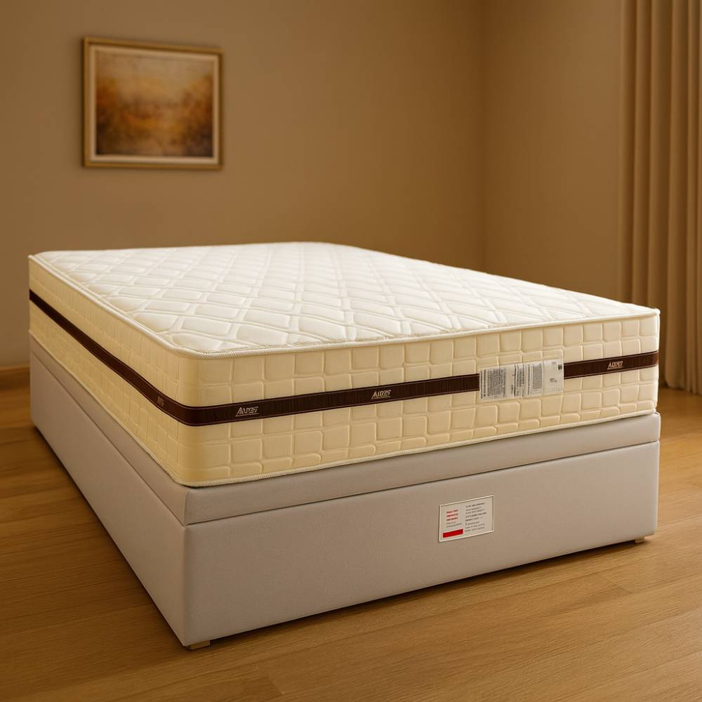 Colchão Royal Casal c/ Molas Ensacadas 32X188X138 - Bege + Base Baú Casal Courino - Branca