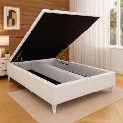 Base Box Casal Bau Bipartido Courino - 138 - Branco