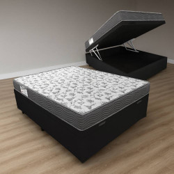 Base Box Casal Baú – 138 cm – Preto- Rufato - 2237 + Colchão Casal Ortobom D33 Iso 100 – 1,88x138x18 – Cinza