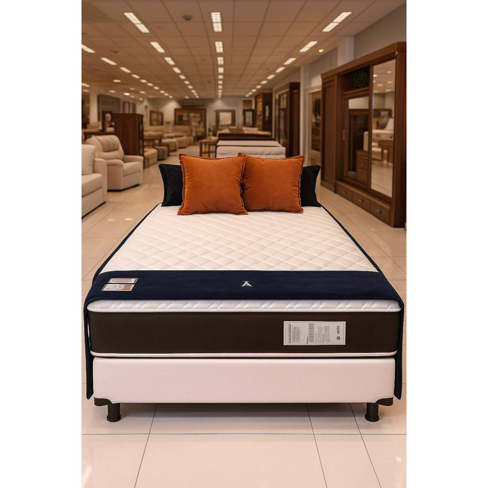 Colchão Royal Casal c/ Molas Ensacadas 24X188X138 - Marrom +Base Box Casal 138x188x30 Courino - Ortobom - Branco