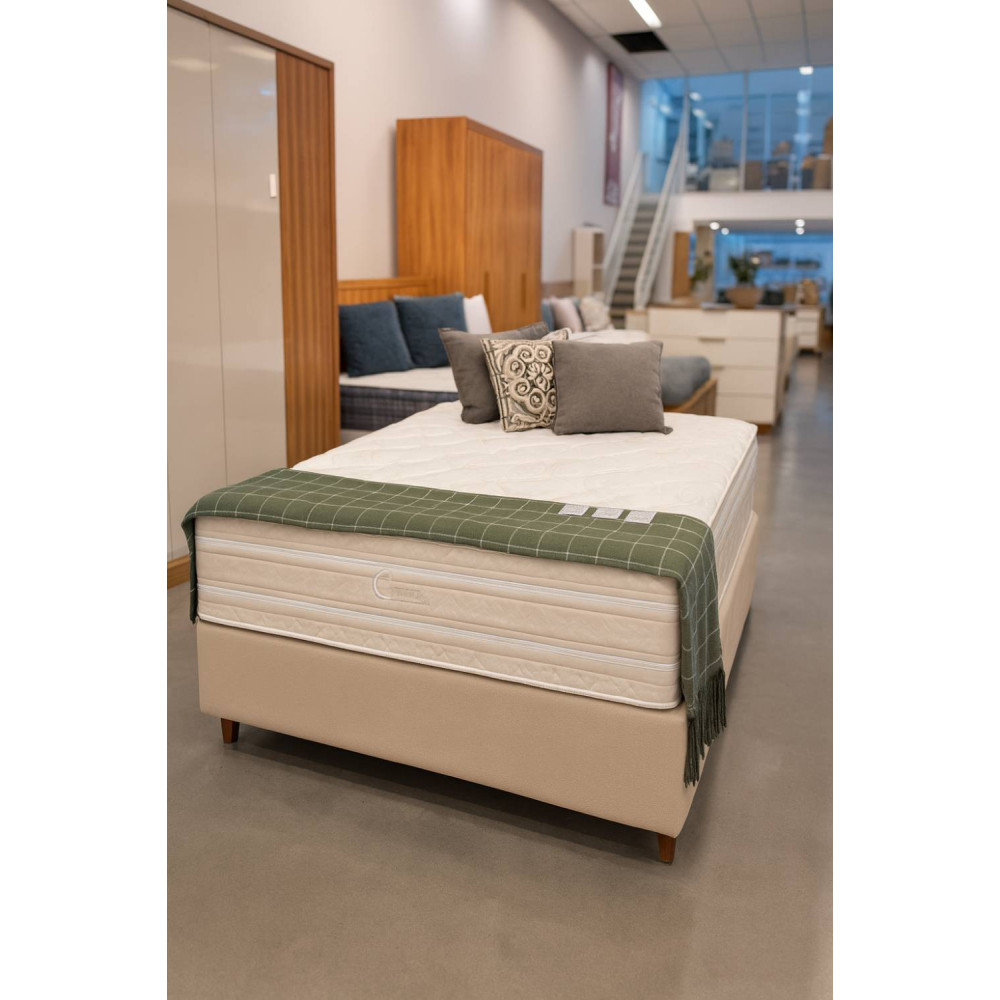 Colchão Casal Molejo Cristal c/ Molas ensacadas 138x188x36cm + Base Box Casal Cristal 138x188x25 - Bege