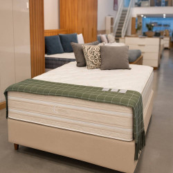 Colchão Casal Molejo Cristal c/ Molas ensacadas 138x188x36cm + Base Box Casal Cristal 138x188x25 - Bege