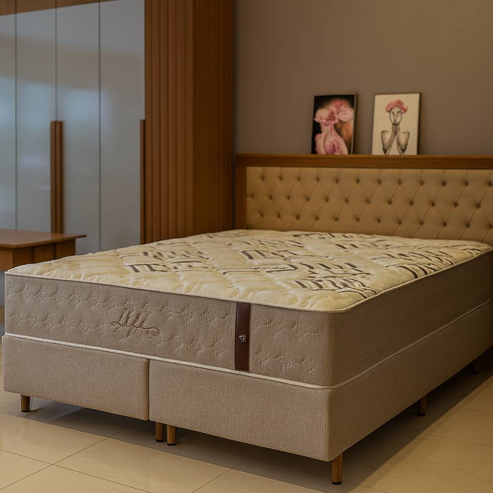 Colchão King Molejo Life c/ Molas ensacadas 193x203x33cm + Base Box King Life 193x203x25 - Bege