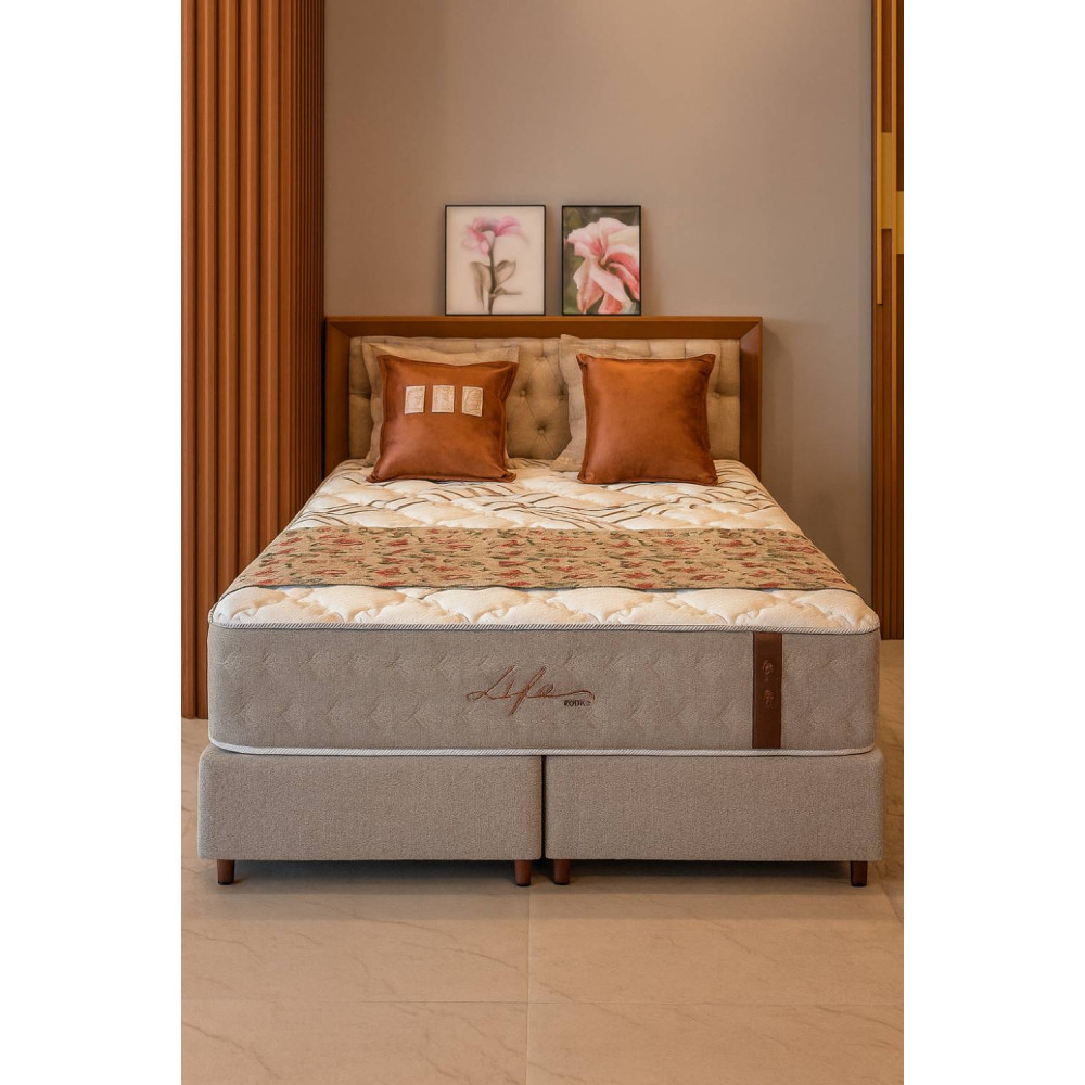 Colchão Queen Molejo Life c/ Molas ensacadas 158x198x33cm + Base Box Queen life 158x198x25 - Bege