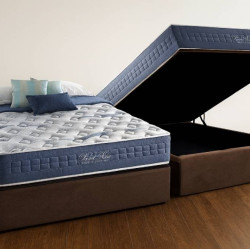 Base Baú Casal Courino - Marrom + Colchão Casal Patrão 138×188x31 Molas Ensacadas