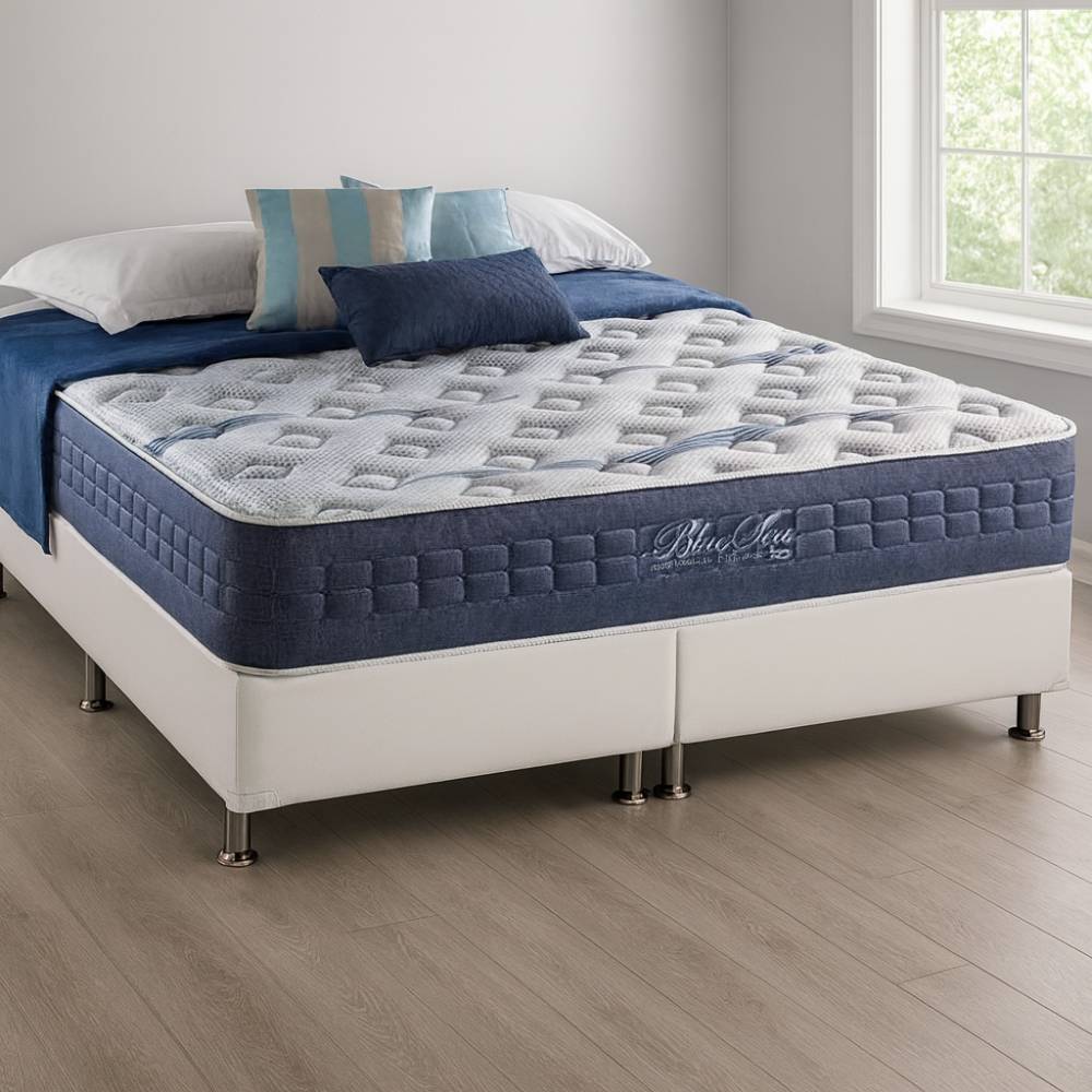 Base Box King Size 193x203 Courino - Branco + Colchão King Patrão 193x203x31 Molas Ensacadas