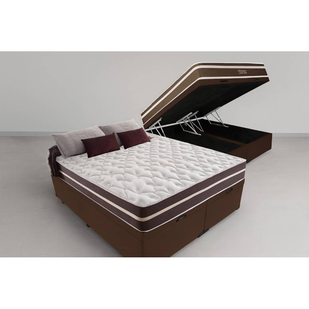 Cama Box Baú Queen + Colchão Anjos Classic Superlastic Queen- Marrom