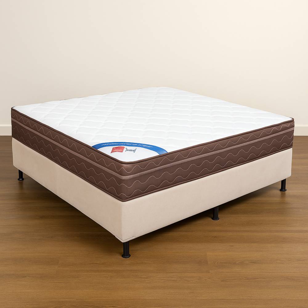 Colchão Ortobom Pantanal Superpocket Casal Molas Ensacadas 25x188x138 + Base Cama Box Casal Courino - Branco