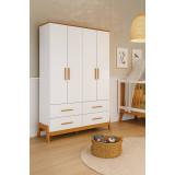 Guarda Roupa Infantil Guti c/ 4 Portas e 4 Gavetas - Móveis Peroba - Branco Brilho / Amêndoa
