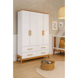 Guarda Roupa Infantil Guti c/ 4 Portas e 4 Gavetas - Móveis Peroba - Branco Brilho / Amêndoa Guarda Roupa Infantil Guti c/ 4 Portas e 4 Gavetas - Móveis Peroba - Branco Brilho / Amêndoa