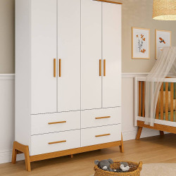 Guarda Roupa Infantil Guti c/ 4 Portas e 4 Gavetas - Móveis Peroba - Branco Brilho / Amêndoa Guarda Roupa Infantil Guti c/ 4 Portas e 4 Gavetas - Móveis Peroba - Branco Brilho / Amêndoa