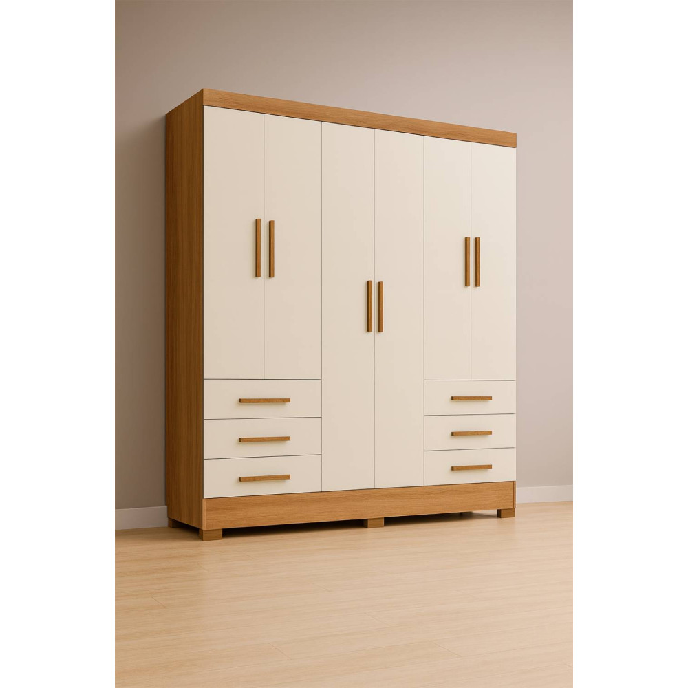 Guarda Roupa Casal Paris 6 Portas 6 Gavetas - Cinamomo/off White 