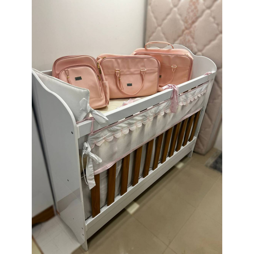 Berço Mini Cama Clara - Móveis Peroba - Branco Brilho / Amêndoa