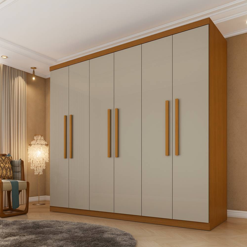 Guarda Roupa Casal Lagos c/ 6 Portas 4 Gavetas - Cinamomo/Off White