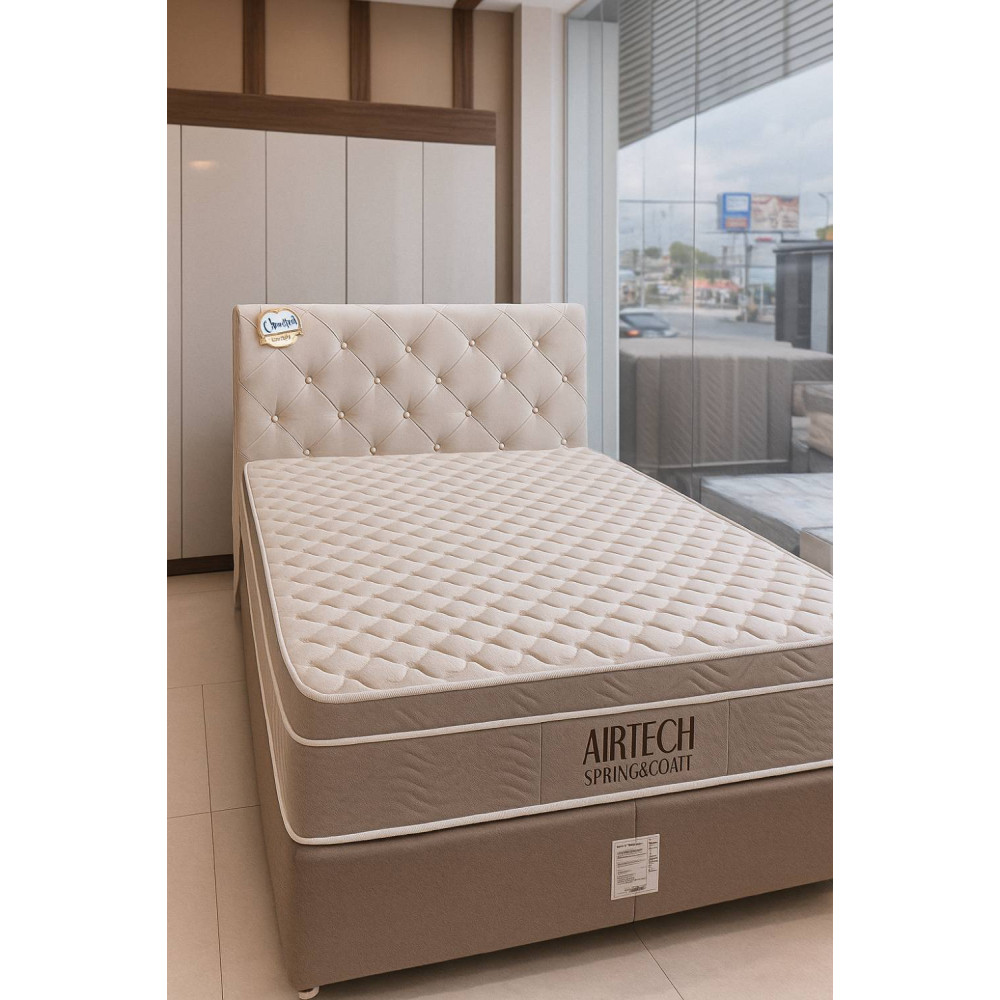 Kit - Base Box Casal 138x188x30 Courino - Ortobom - Bege + Colchão Ortobom Airtech Spring Pocket Casal 30x188x138 + Cabeceira Casal Madame – Veludo – Bege